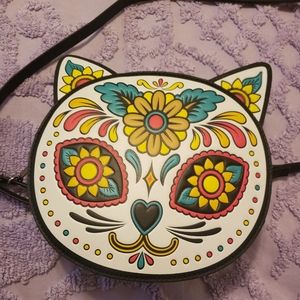 MAD Engine Day of the Dead Cat Sugar Skull Purse - NWOT